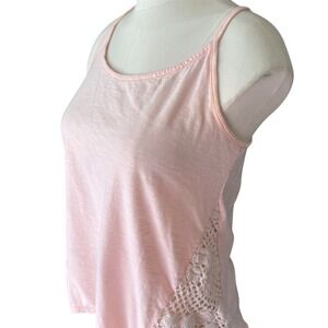 Roxy Camisole Women Medium Pink Crochet Side Lace Slub Knit Strappy Tank Top